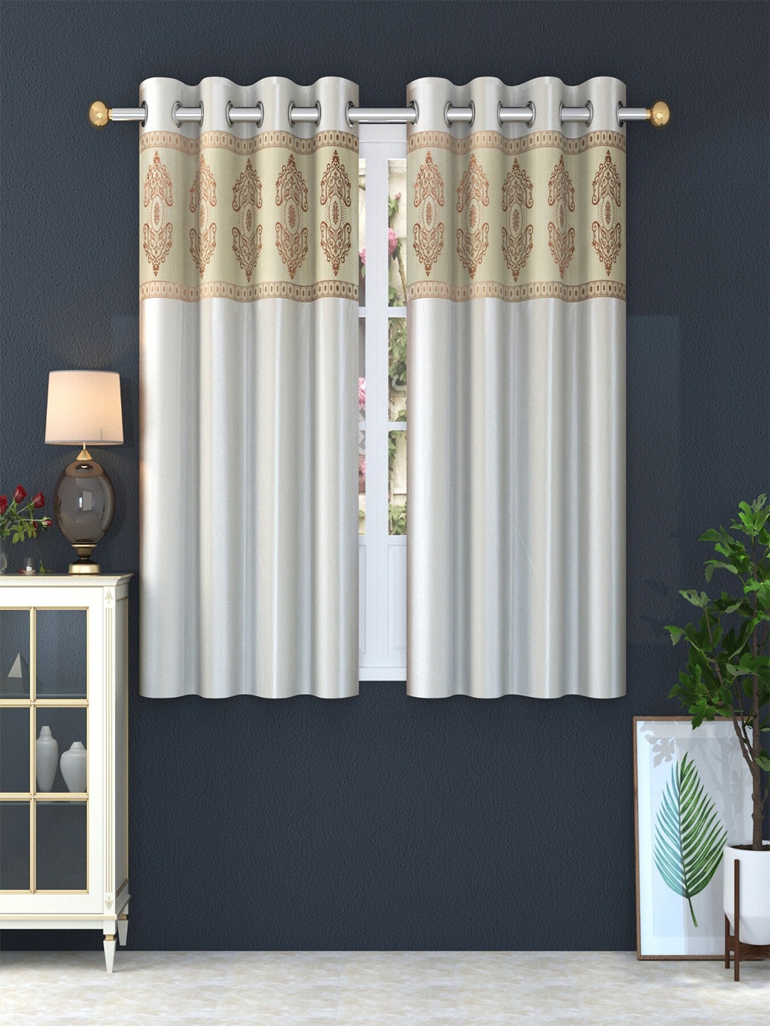 

Homefab India Cream-Coloured & Beige Set of 2 Window Curtain