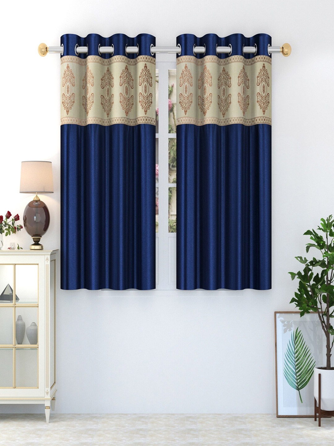 

Homefab India Navy Blue & Cream-Coloured Set of 2 Window Curtain