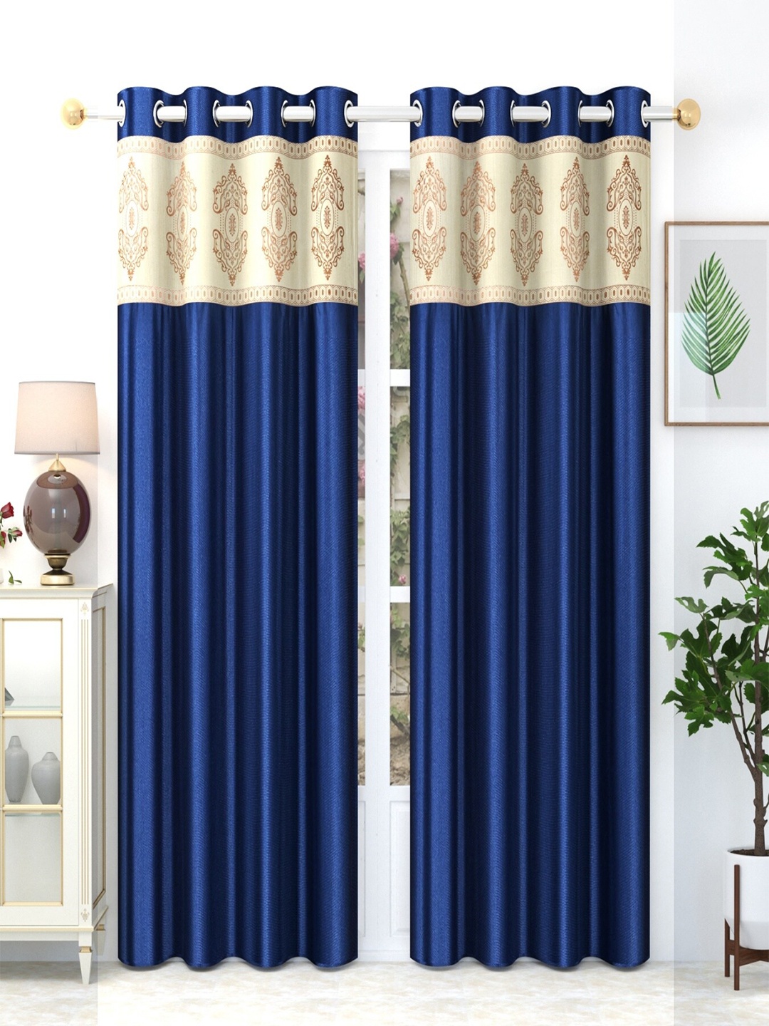 

Homefab India Navy Blue & Cream-Coloured Set of 2 Door Curtain