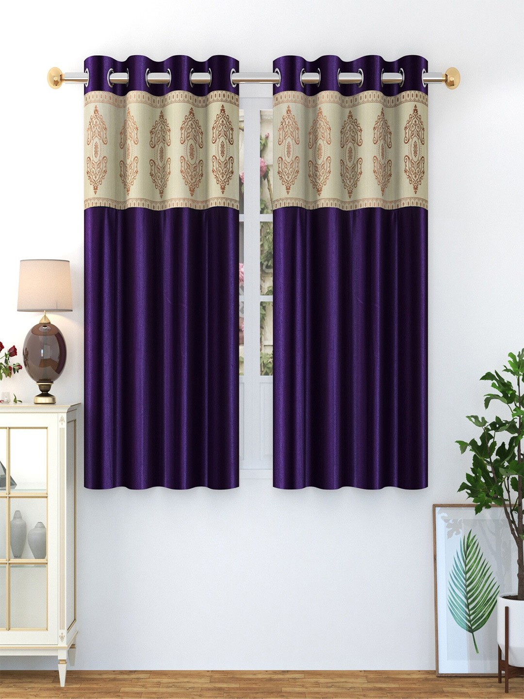 

Homefab India Purple & Cream-Coloured Set of 2 Ethnic Motifs Window Curtain