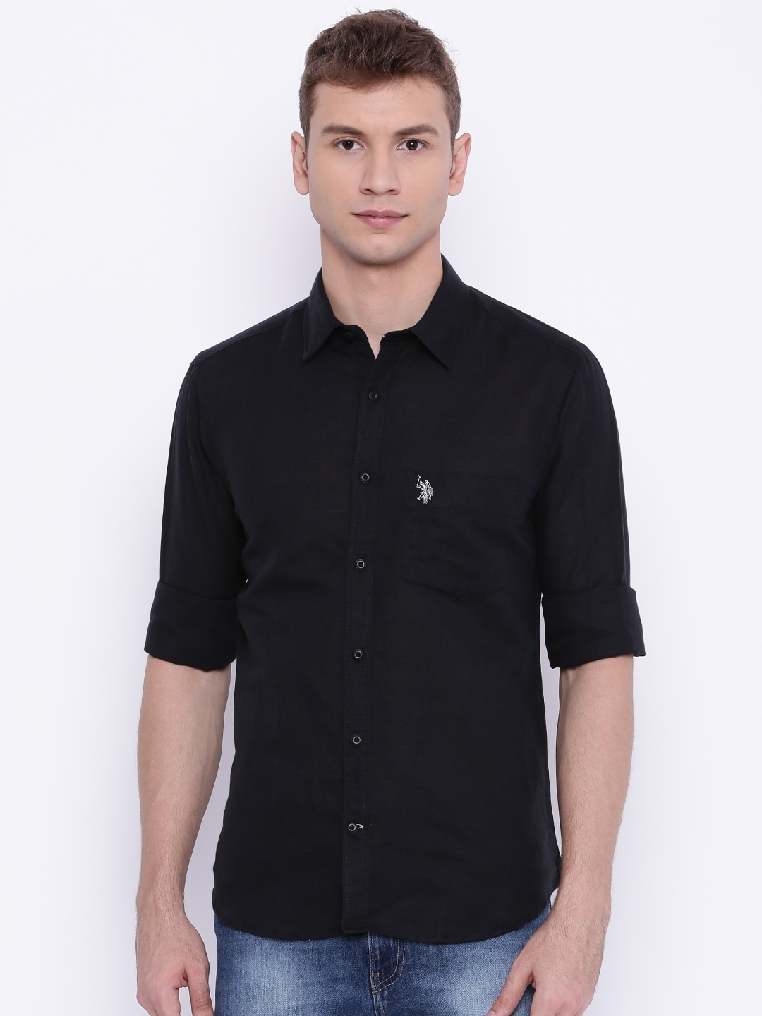 

U.S. Polo Assn. Men Black Tailored Fit Solid Casual Shirt