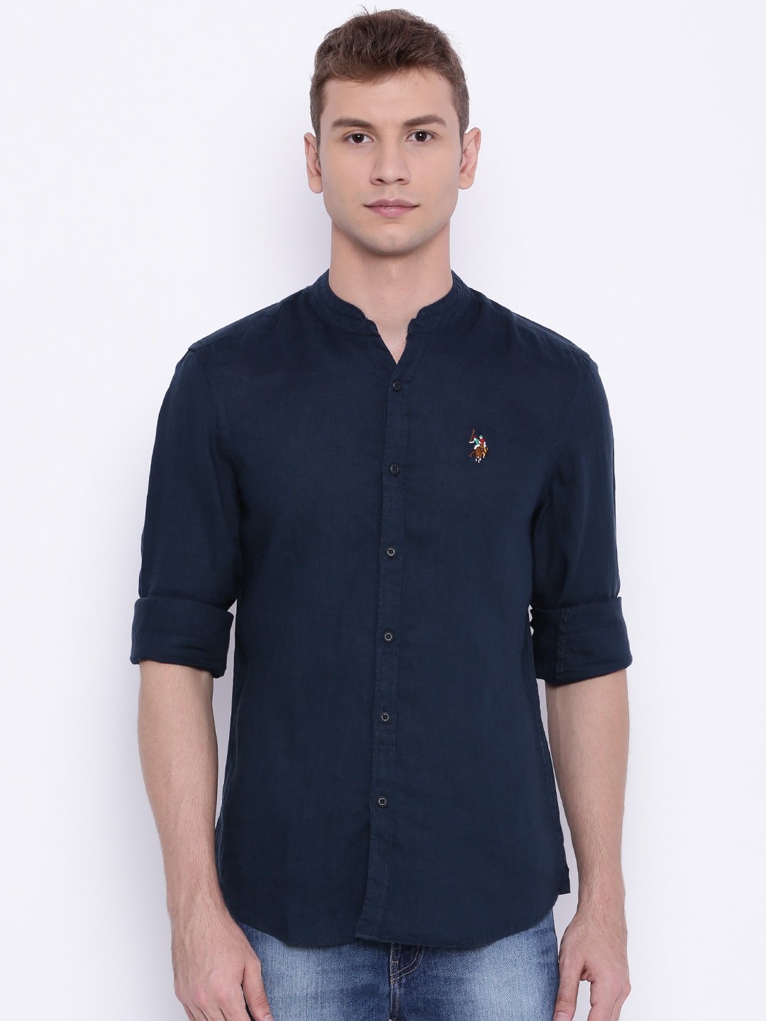

U.S. Polo Assn. Denim Co. Men Navy Regular Fit Linen Casual Shirt, Navy blue