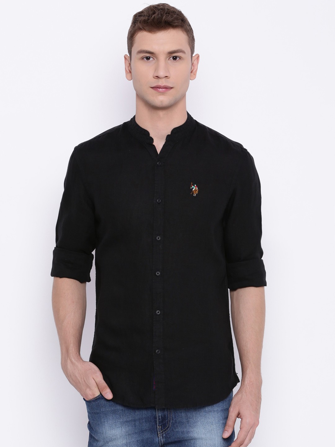 

U.S. Polo Assn. Denim Co. Men Black Linen Solid Casual Shirt