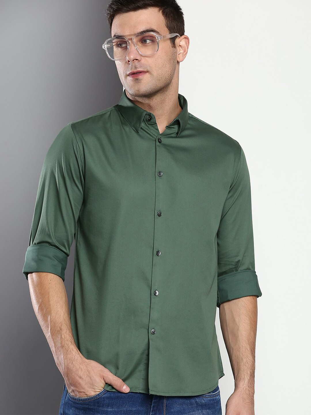 

Dennis Lingo Men Green Slim Fit Casual Shirt