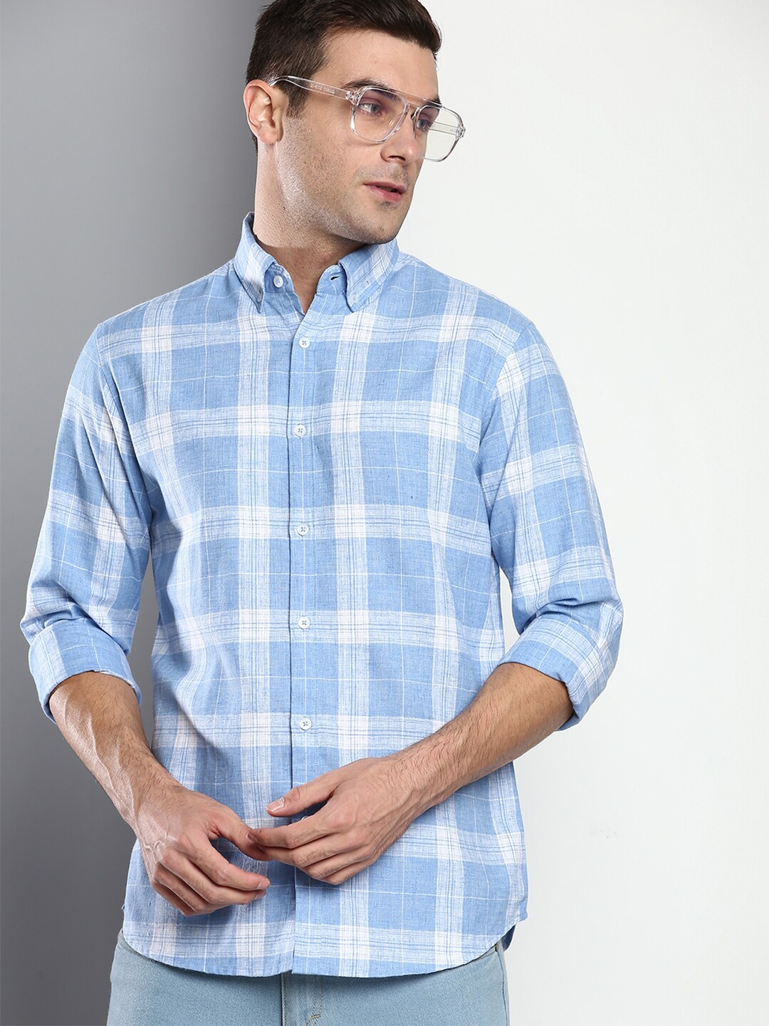 

Dennis Lingo Men Blue Slim Fit Checked Casual Shirt