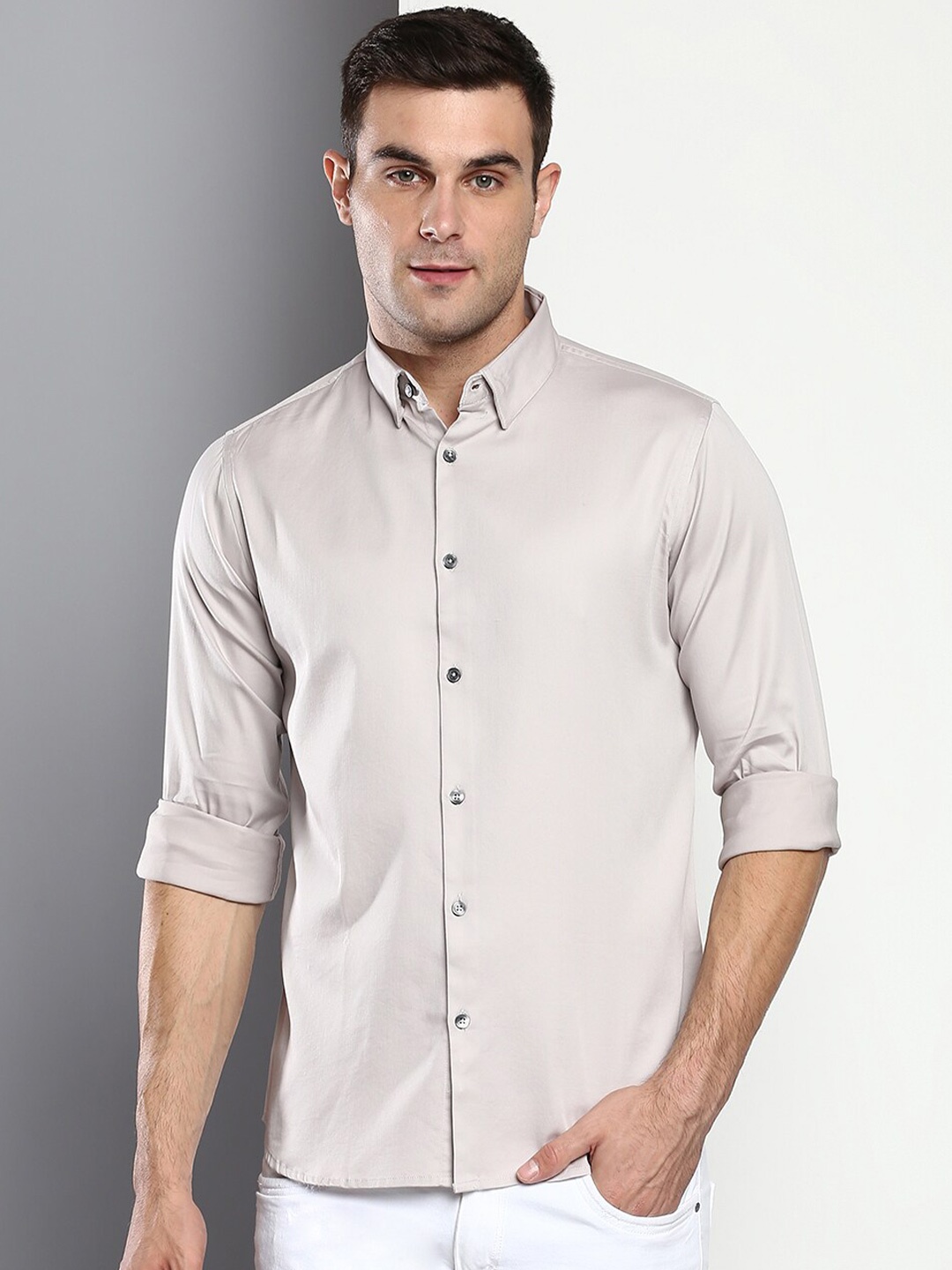 

Dennis Lingo Men Grey Slim Fit Casual Shirt