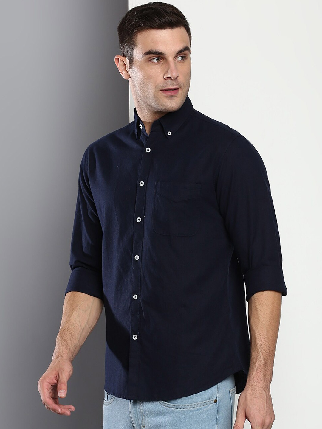 

Dennis Lingo Men Navy Blue Slim Fit Casual Shirt