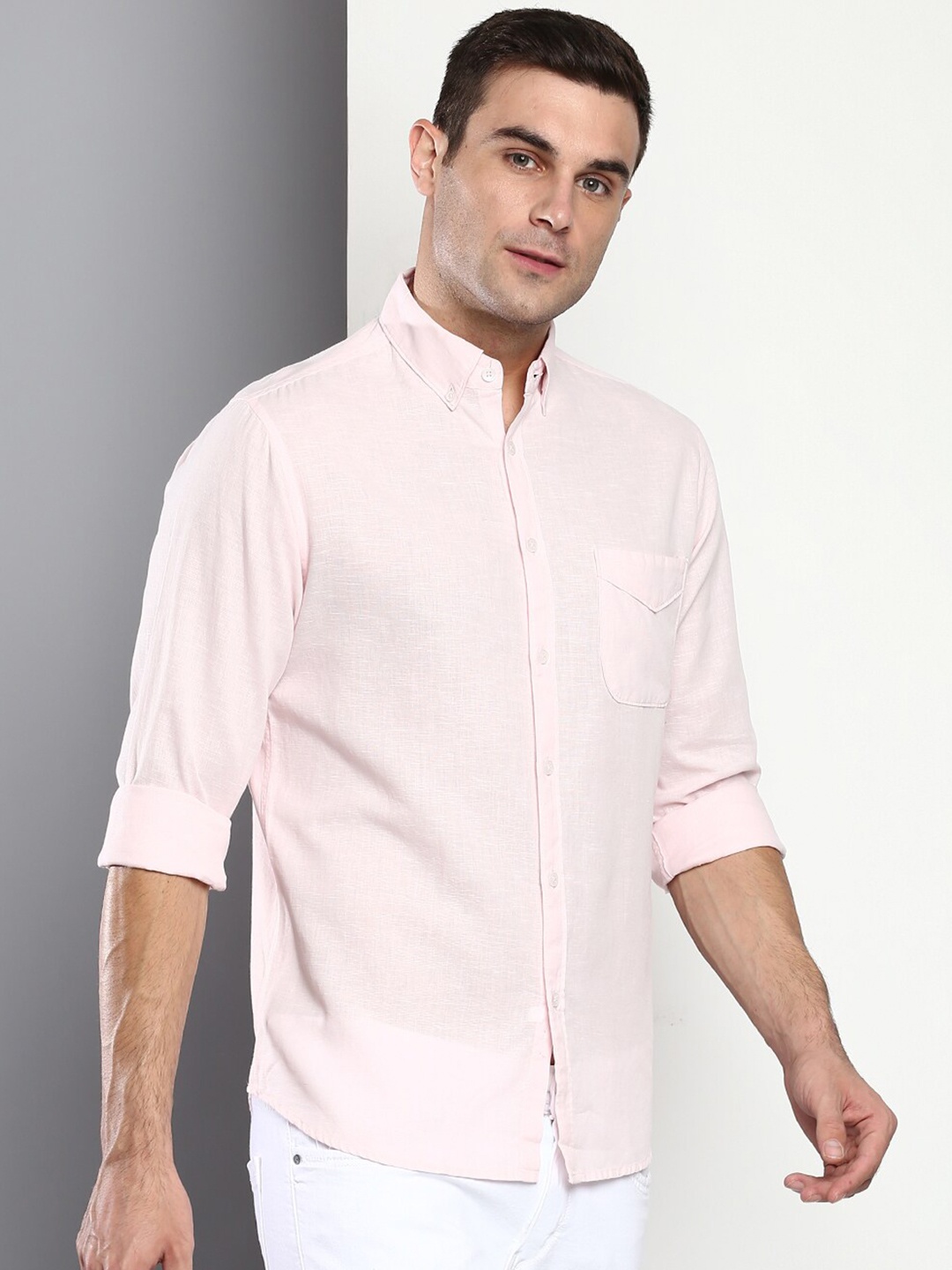 

Dennis Lingo Men Comfort Slim Fit Solid Cotton Casual Shirt, Pink