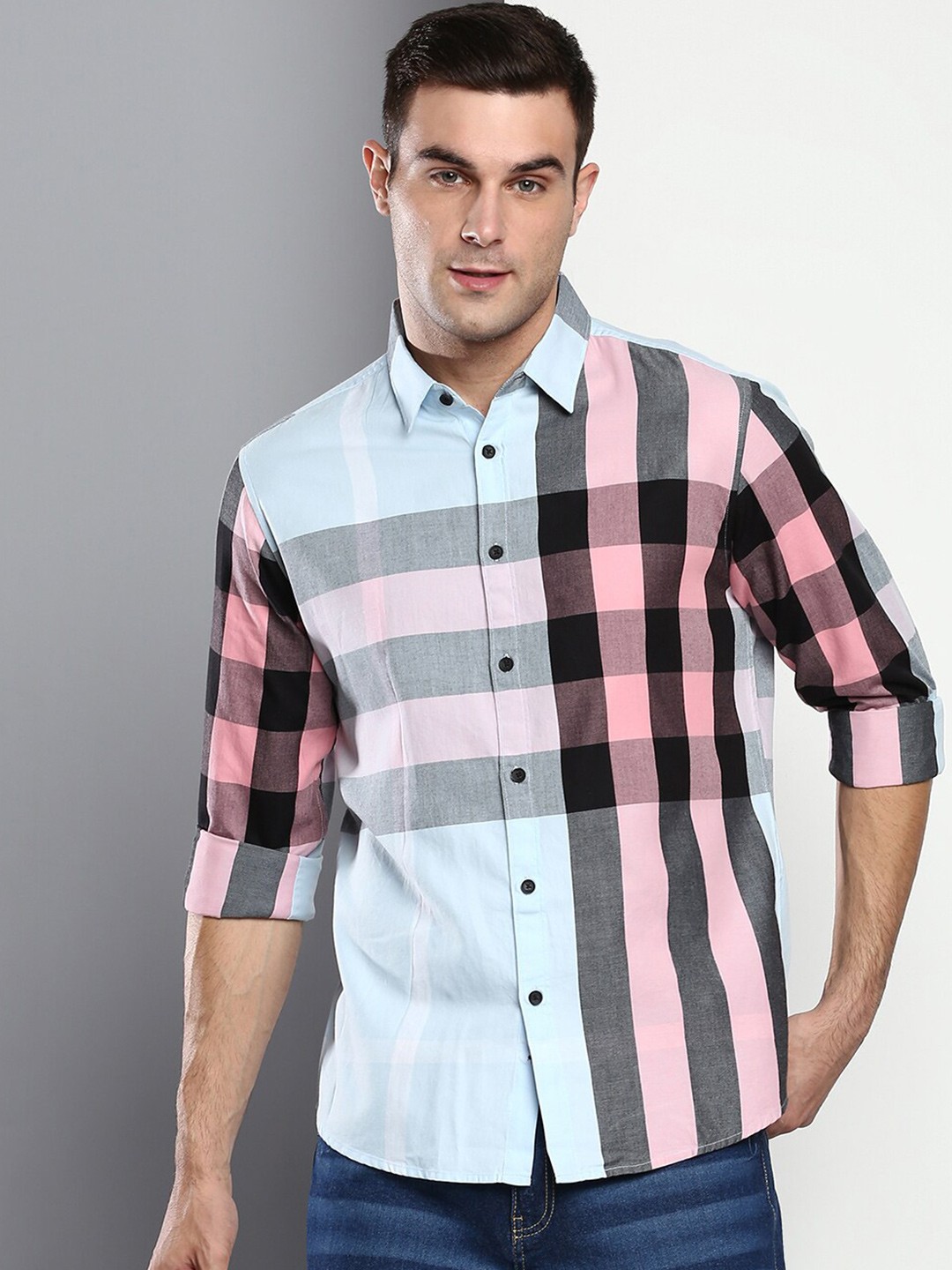 

Dennis Lingo Men Blue Slim Fit Buffalo Checks Checked Casual Shirt