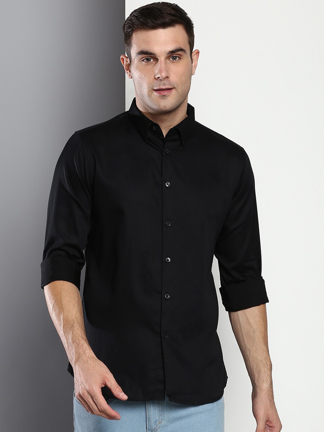 

Dennis Lingo Men Black Slim Fit Casual Shirt