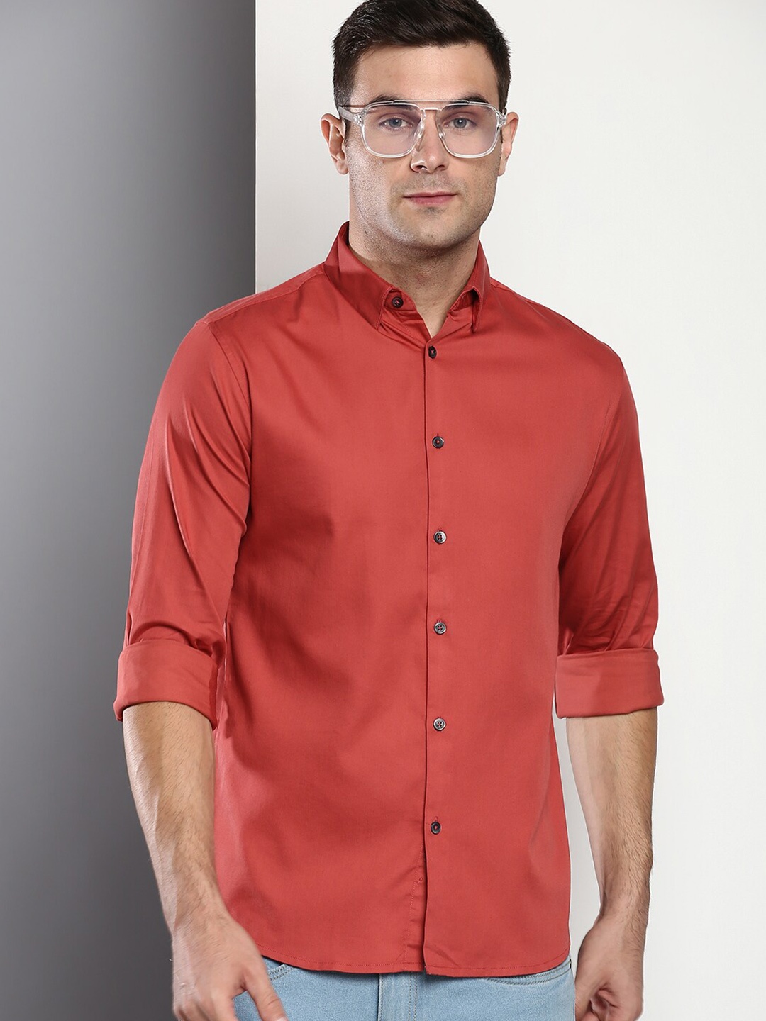 

Dennis Lingo Men Red Slim Fit Casual Shirt