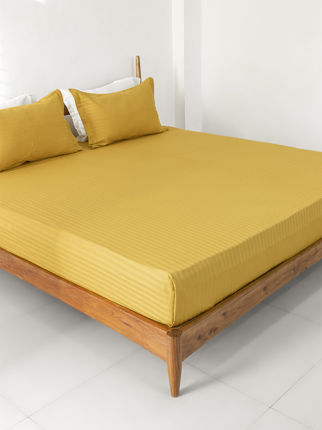 

Clasiko Mustard Striped 220 TC Cotton King Bedsheet with 2 Pillow Covers