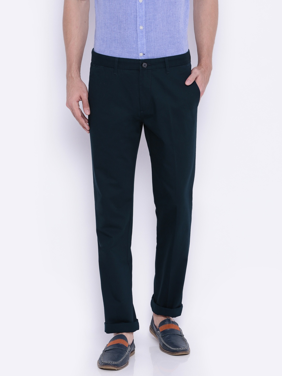 

U.S. Polo Assn. Men Navy Slim Fit Solid Chino Trousers, Navy blue