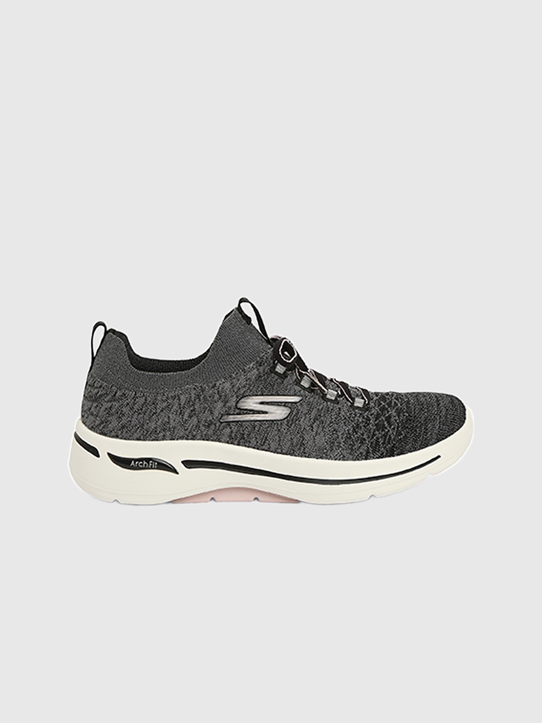 

Skechers Women Grey & Black GO WALK ARCH FIT - PEACHY Textile Walking Non-Marking Shoes