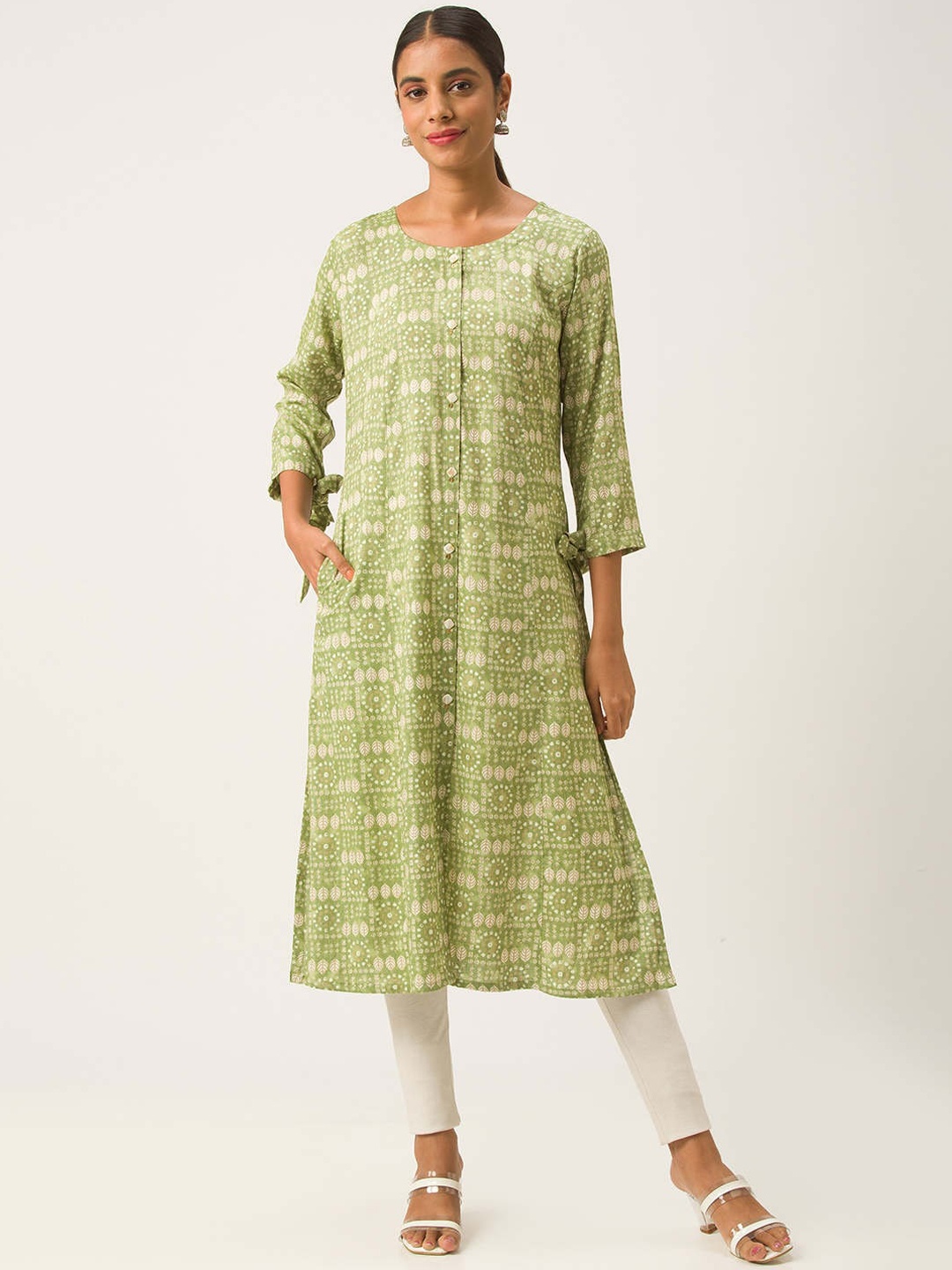 

ZOLA Women Green Checked Flared Sleeves Anarkali Kurta