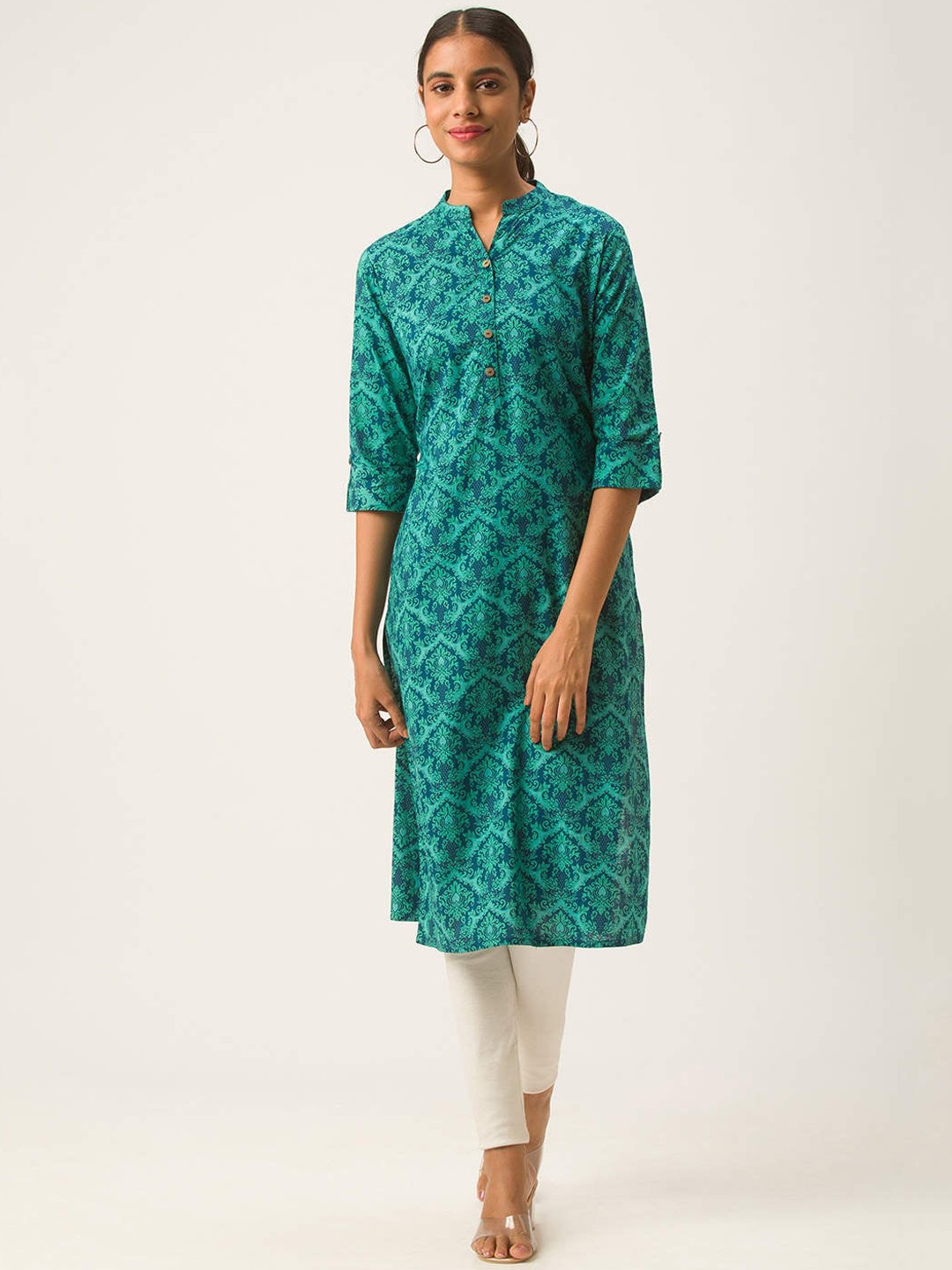 

ZOLA Women Blue & Sea Green Ethnic Motifs Printed Cotton Kurta
