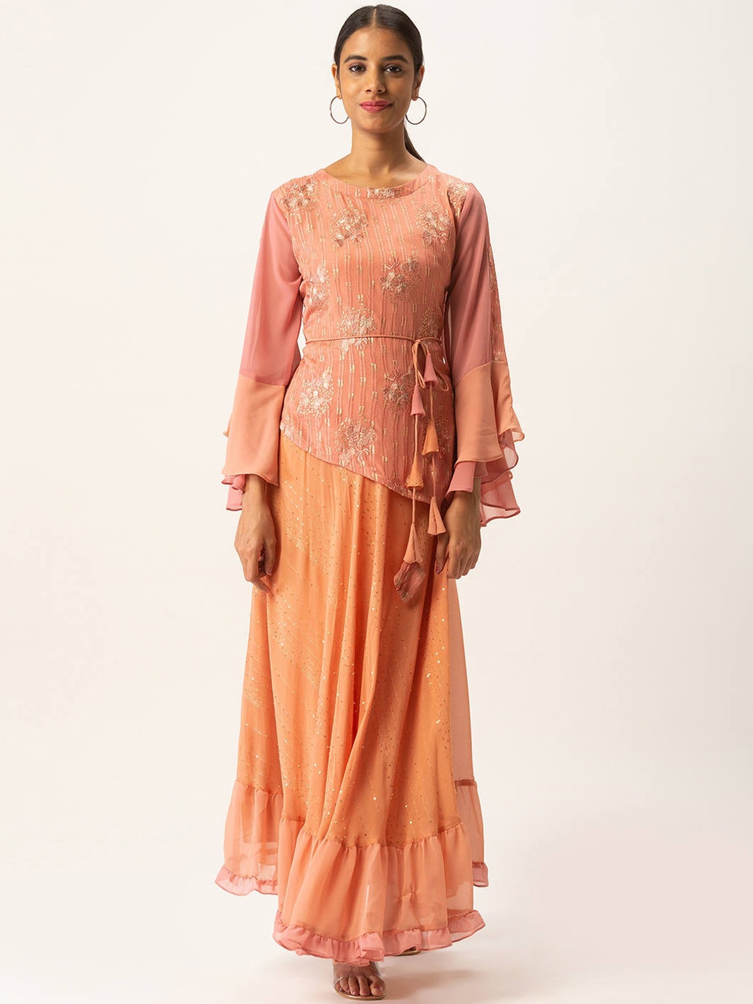 

ZOLA Women Pink Embroidered Flared Sleeves Georgette Anarkali Kurta