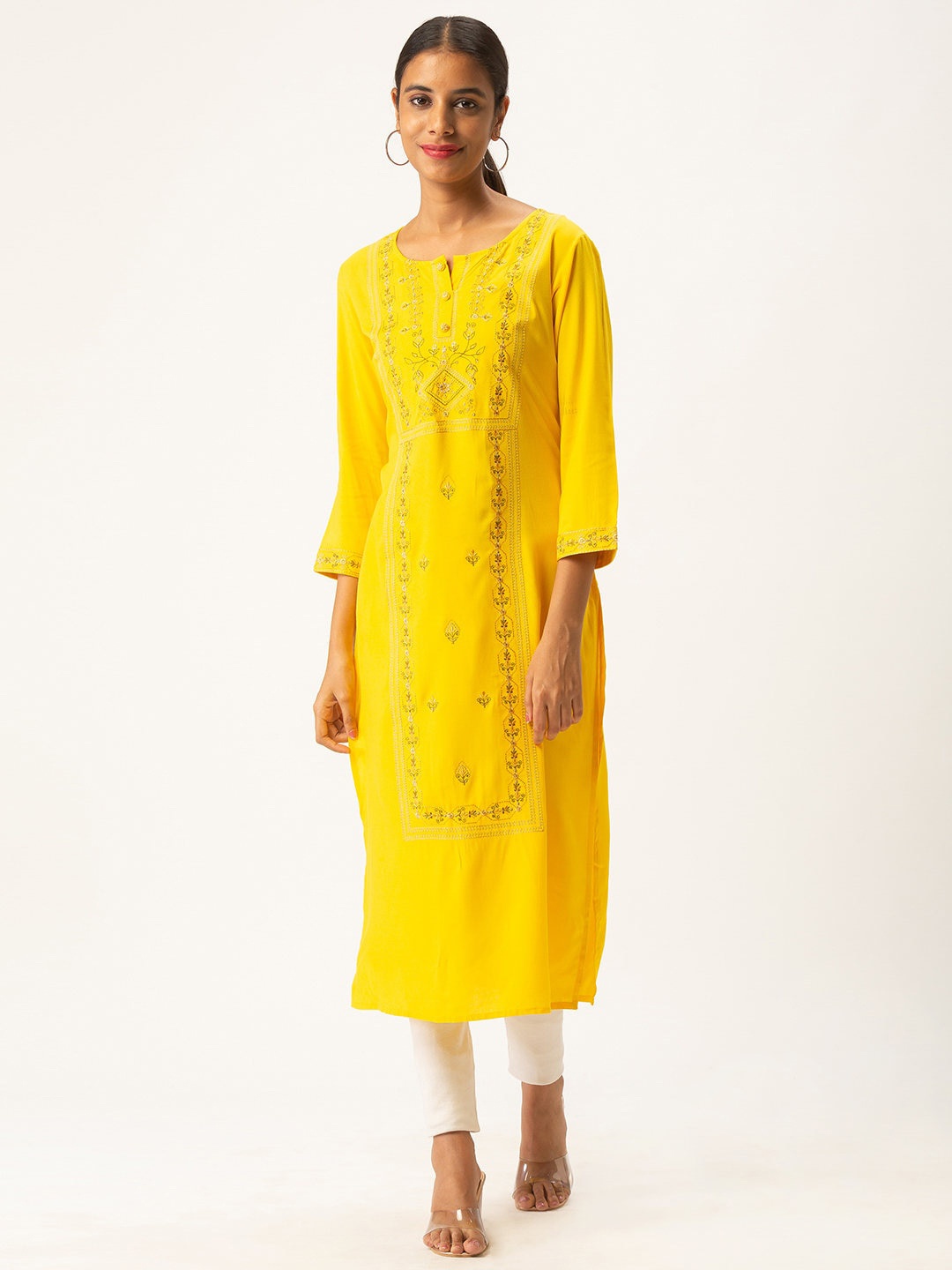 

ZOLA Women Yellow Ethnic Motifs Embroidered Kurta