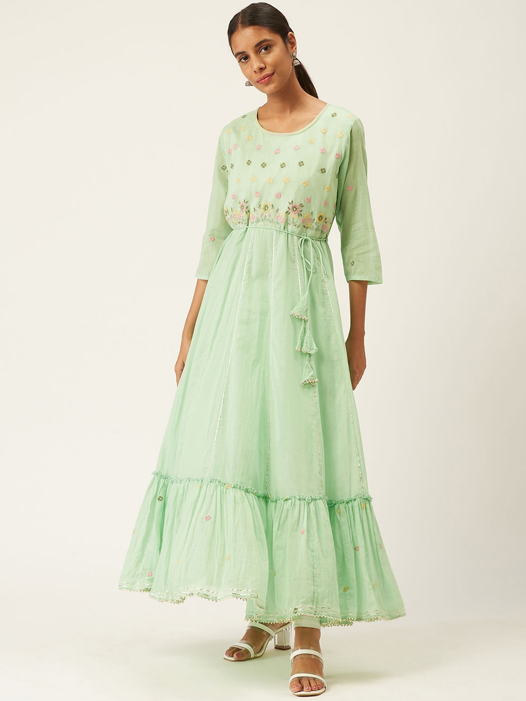 

ZOLA Women Green & Yellow Floral Embroidered Thread Work Anarkali Kurta