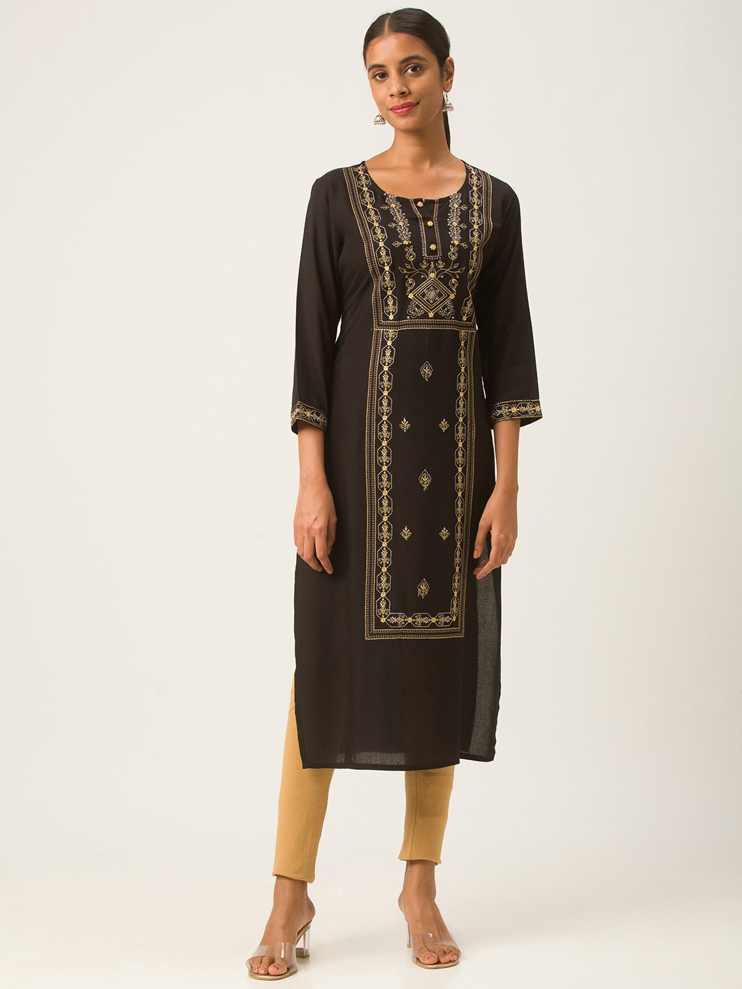 

ZOLA Women Black Floral Embroidered Thread Work Kurta