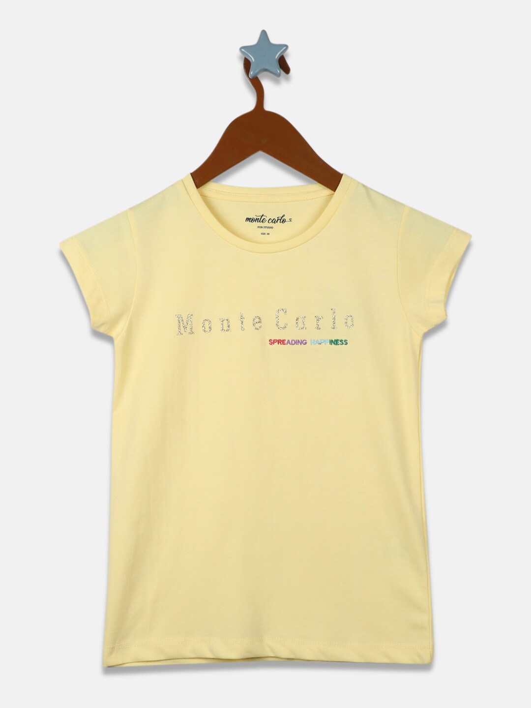 

Monte Carlo Girls Yellow Typography Printed T-shirt
