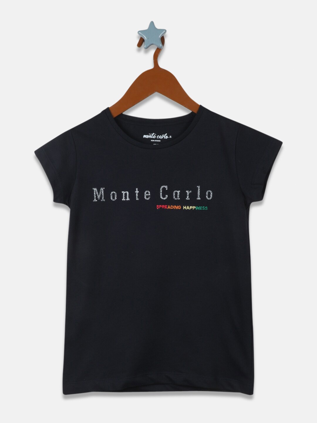 

Monte Carlo Girls Navy Blue Brand Logo Printed T-shirt