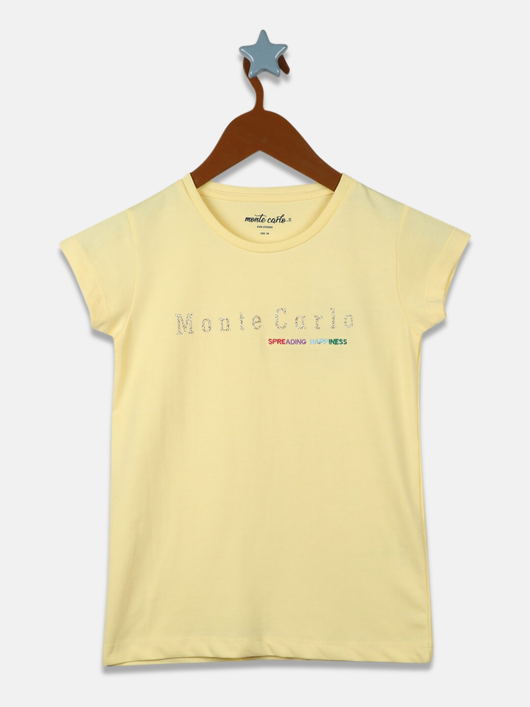 

Monte Carlo Girls Yellow Typography Printed T-shirt