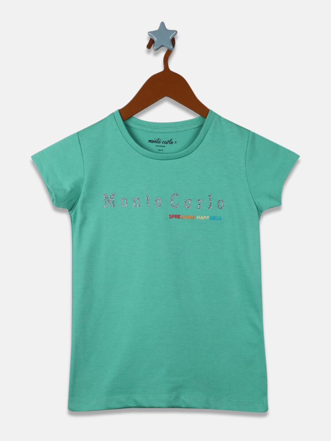 

Monte Carlo Girls Green Typography Printed Round Neck Regular Fit T-shirt