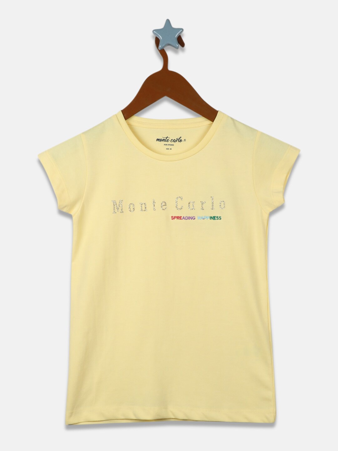 

Monte Carlo Girls Yellow Typography Printed T-shirt