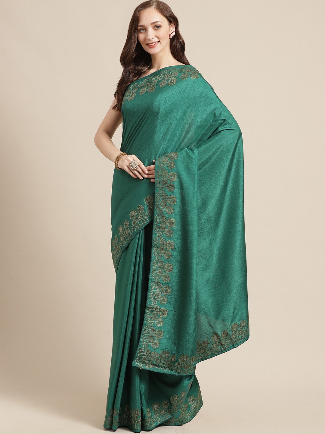 

Shaily Green Beads and Stones Pure Georgette Saree