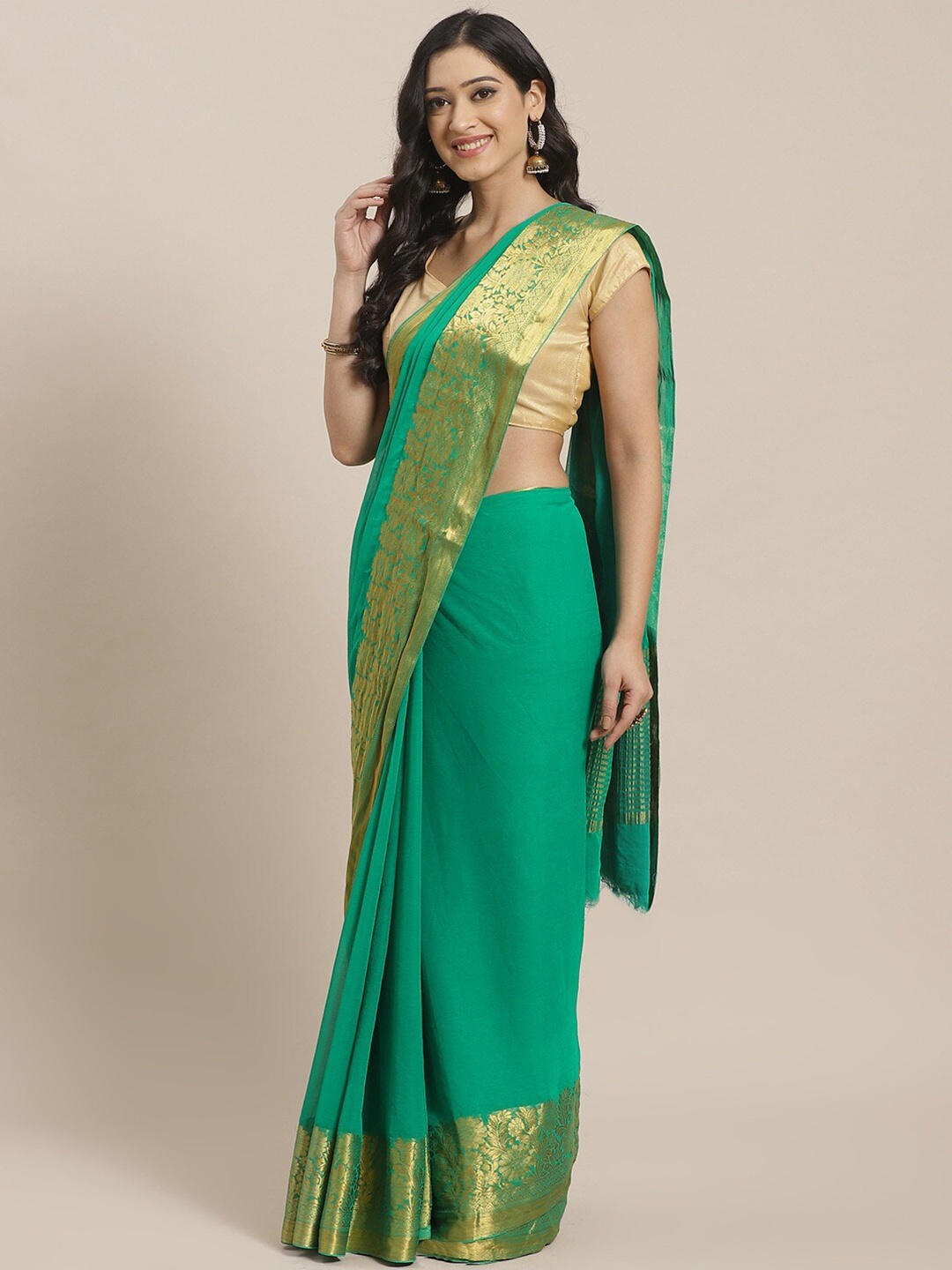 

Shaily Green & Golden Zari Kanjeevaram Saree