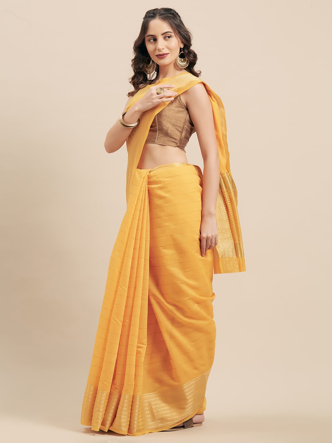 

Shaily Mustard Striped Zari Silk Cotton Saree