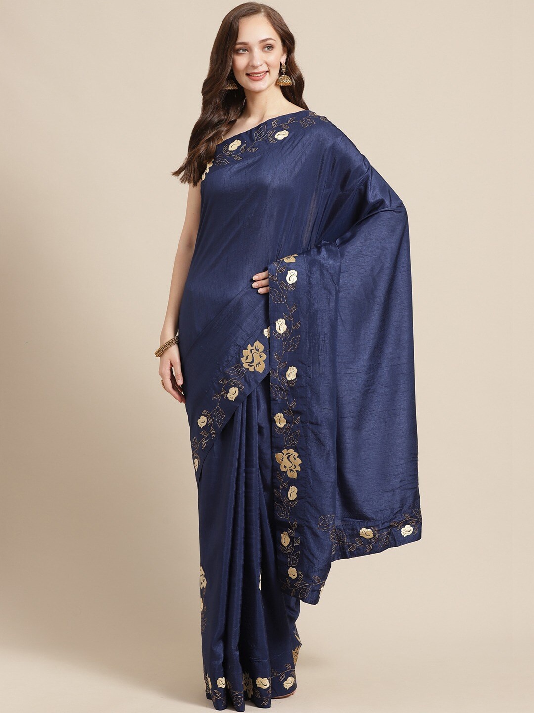 

Shaily Navy Blue Solid Pure Georgette Saree