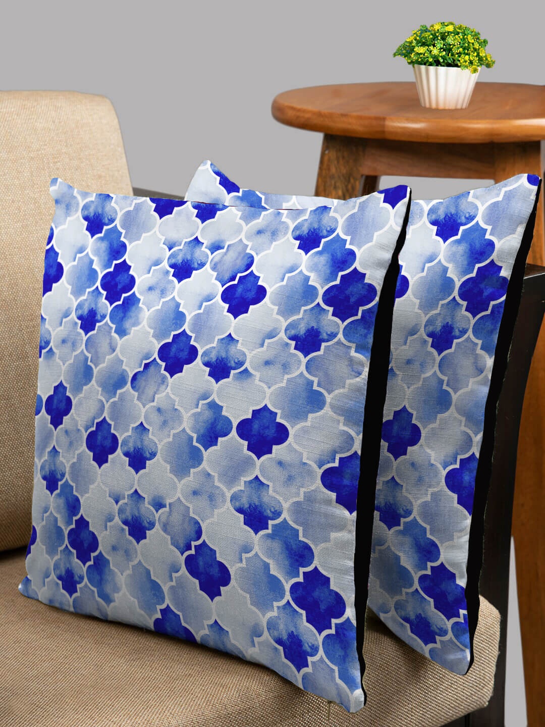 

HOUZZCODE Set of 2 Blue & White Geometric Square Cushion Covers
