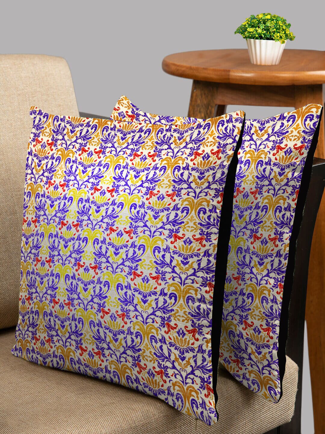

HOUZZCODE Purple & Black Set of 2 Abstract Square Cushion Covers