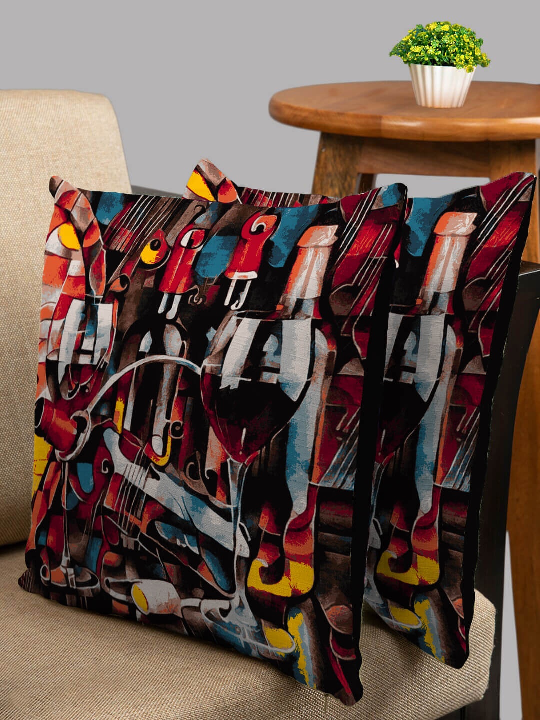 

HOUZZCODE Blue & Red Set of 2 Abstract Square Cushion Covers