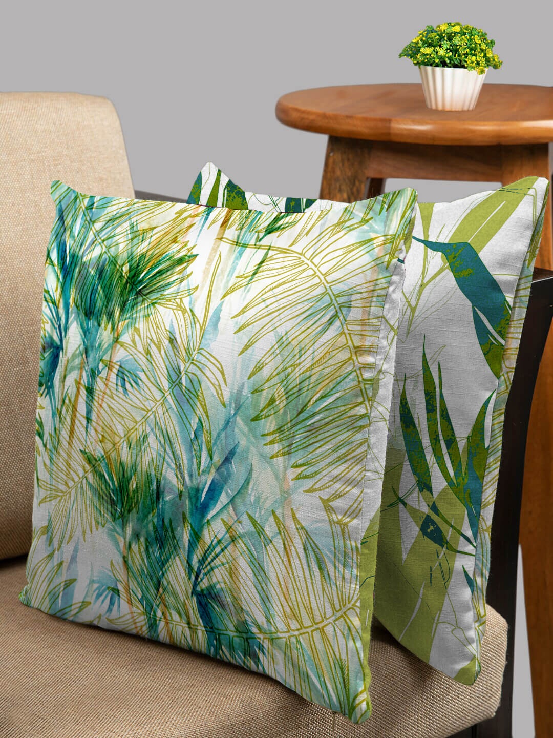 

HOUZZCODE Mustard & White Set of 2 Floral Square Cushion Covers