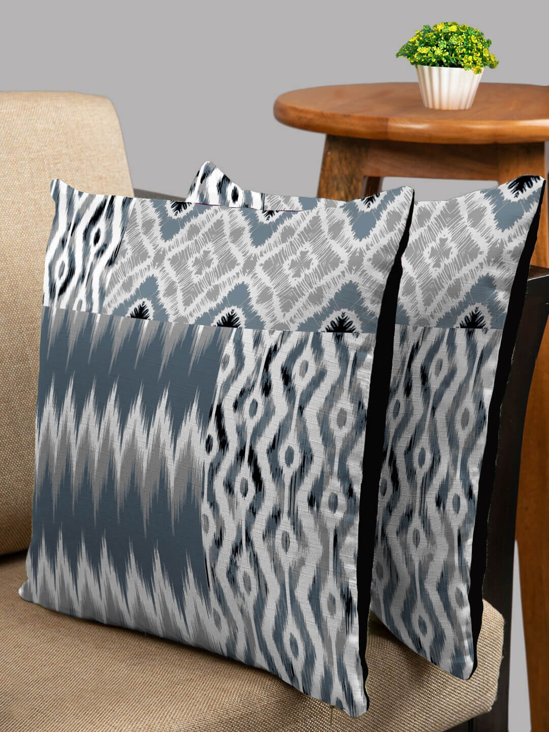 

HOUZZCODE Grey & Blue Set of 2 Abstract Square Cushion Covers