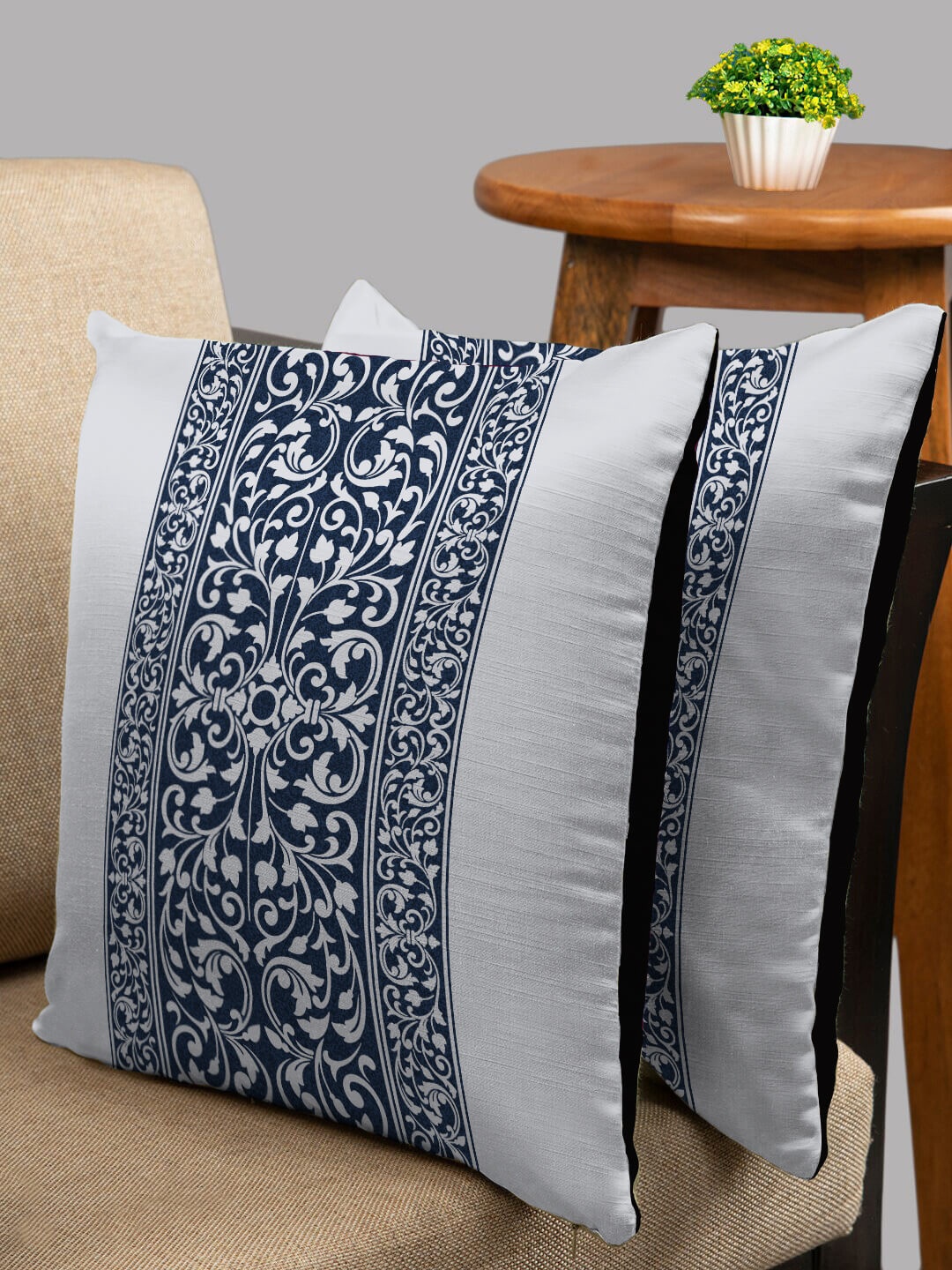 

HOUZZCODE Set of 2 Blue & Grey Ethnic Print Square Cushion Covers