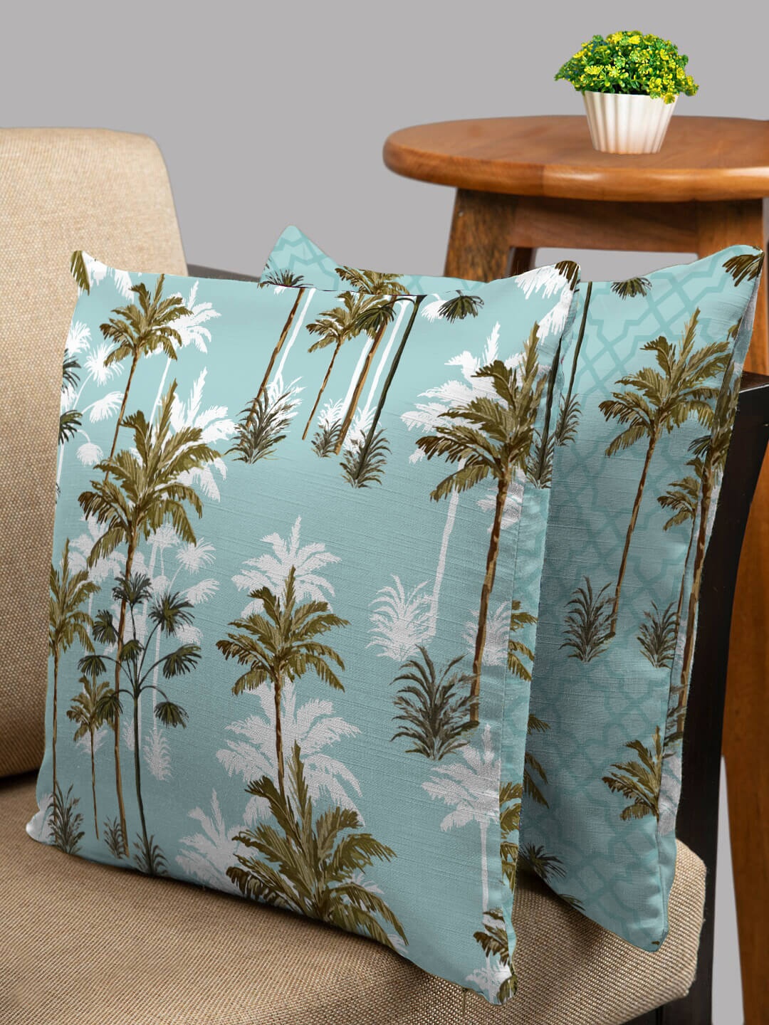 

HOUZZCODE Set of 2 Green & Blue Floral Square Cushion Covers