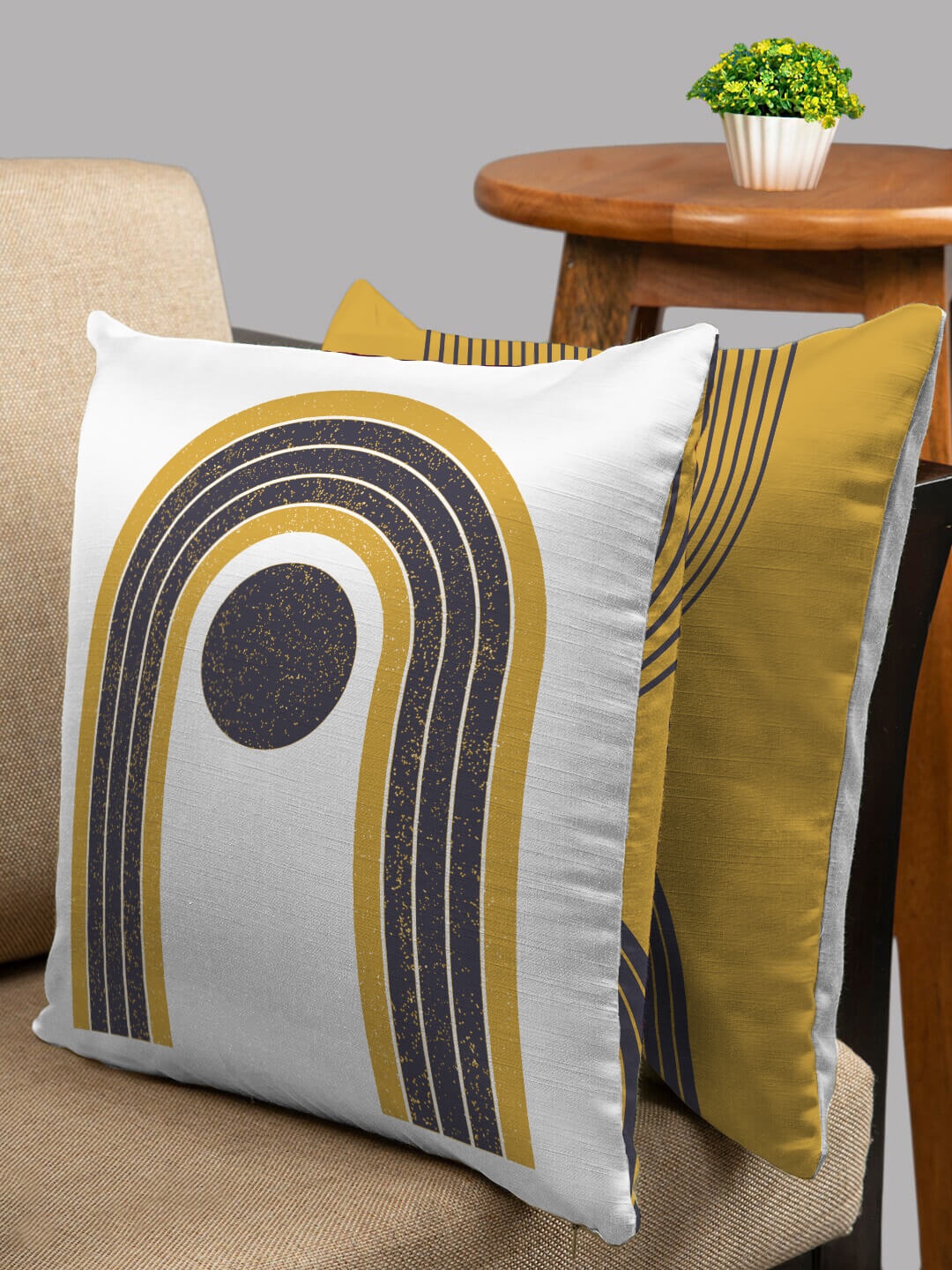 

HOUZZCODE Yellow & White Set of 2 Geometric Square Cushion Covers