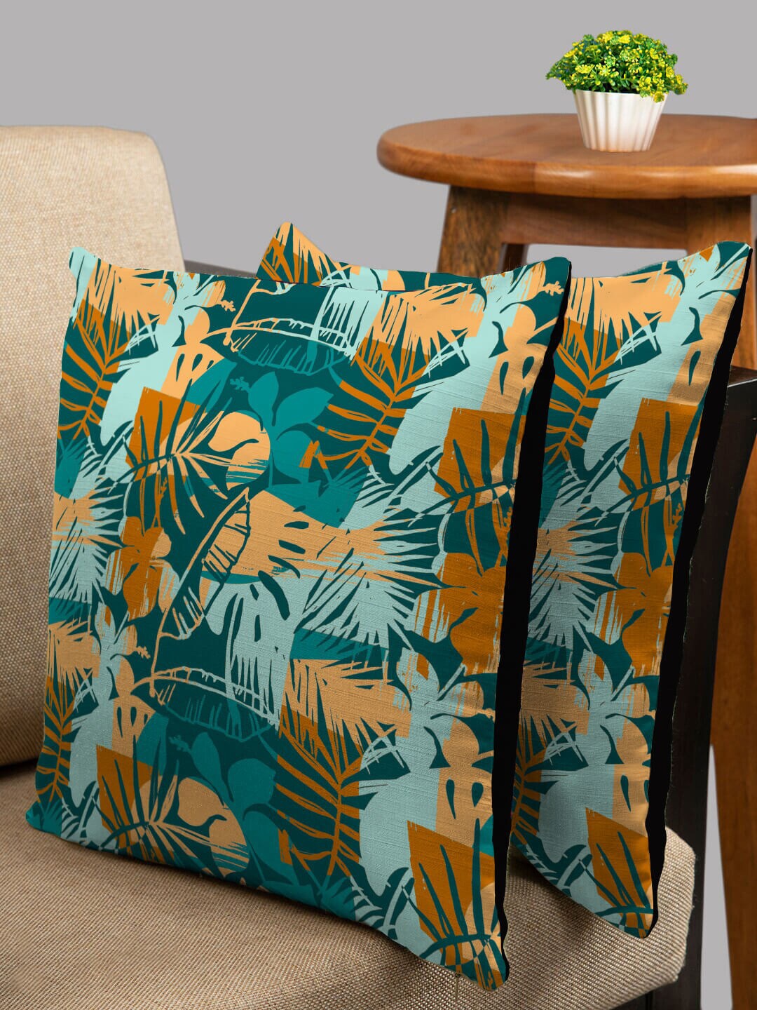 

HOUZZCODE Green & Brown Set of 2 Abstract Square Cushion Covers