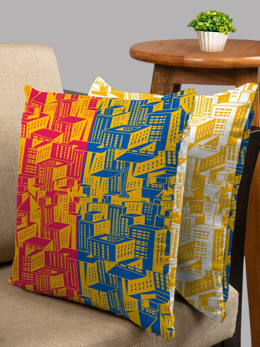 

HOUZZCODE Set of 2 Red & Blue Abstract Square Cushion Covers