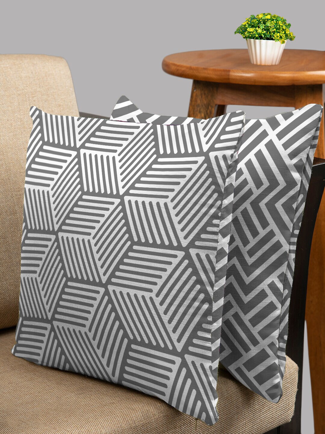 

HOUZZCODE Set of 2 Grey & White Geometric Square Cushion Covers