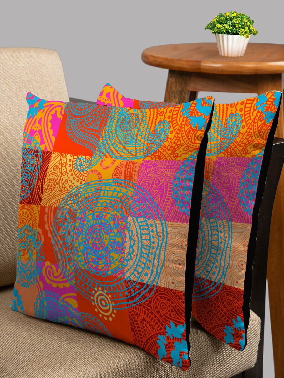 

HOUZZCODE Multicoloured Set of 2 Square Cushion Covers, Multi