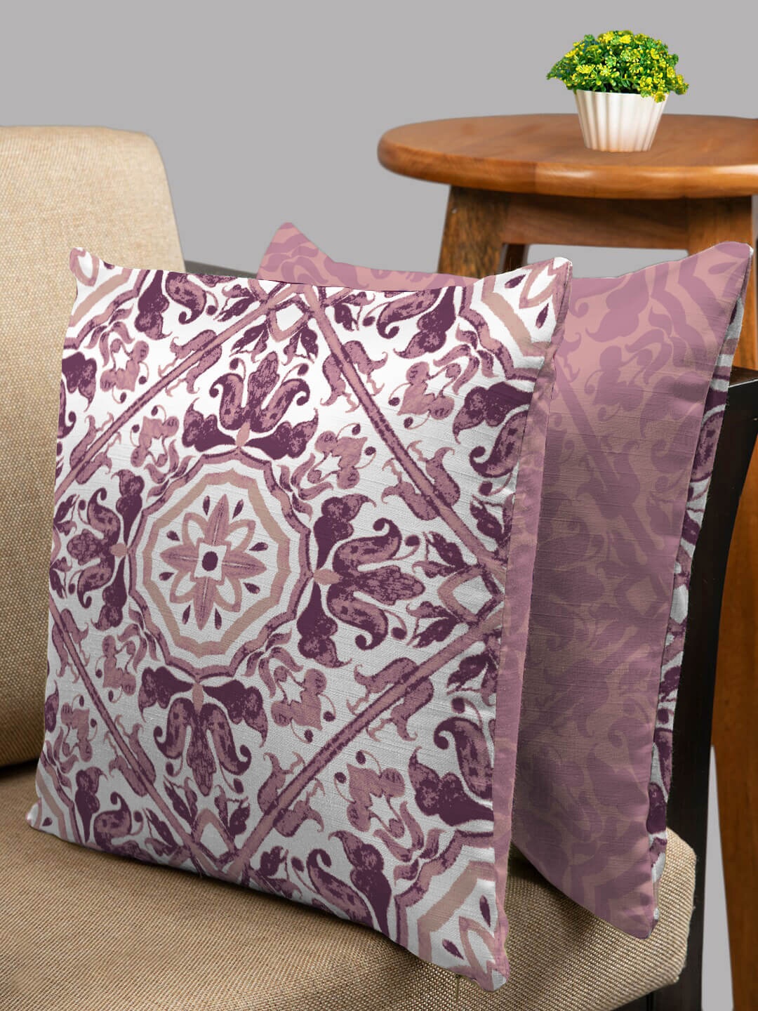 

HOUZZCODE Purple & White Set of 2 Ethnic Motifs Square Cushion Covers