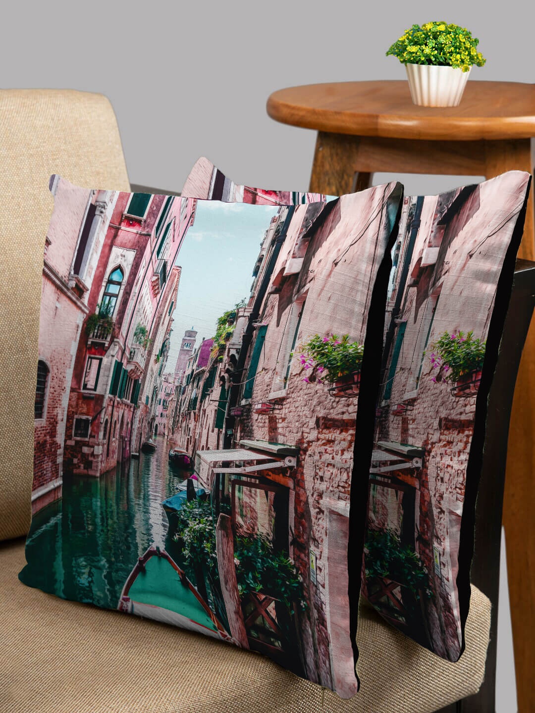 

HOUZZCODE Multicolored Set of 2 Abstract Square Cushion Covers, Multi