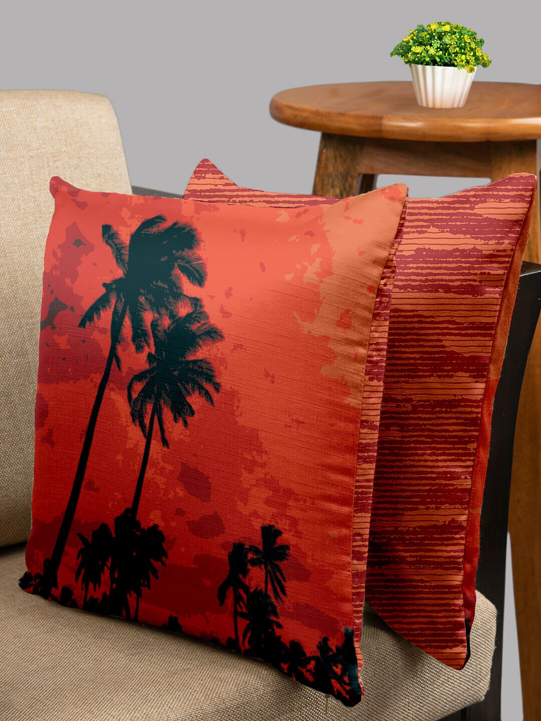

HOUZZCODE Red & Black Set of 2 Square Cushion Covers