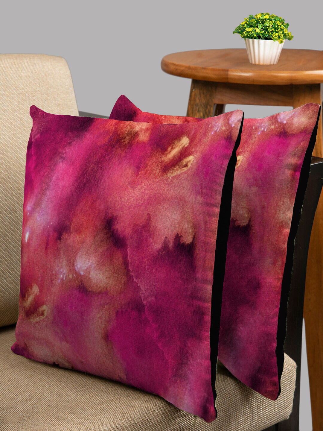

HOUZZCODE Set of 2 Pink & Yellow Abstract Square Cushion Covers