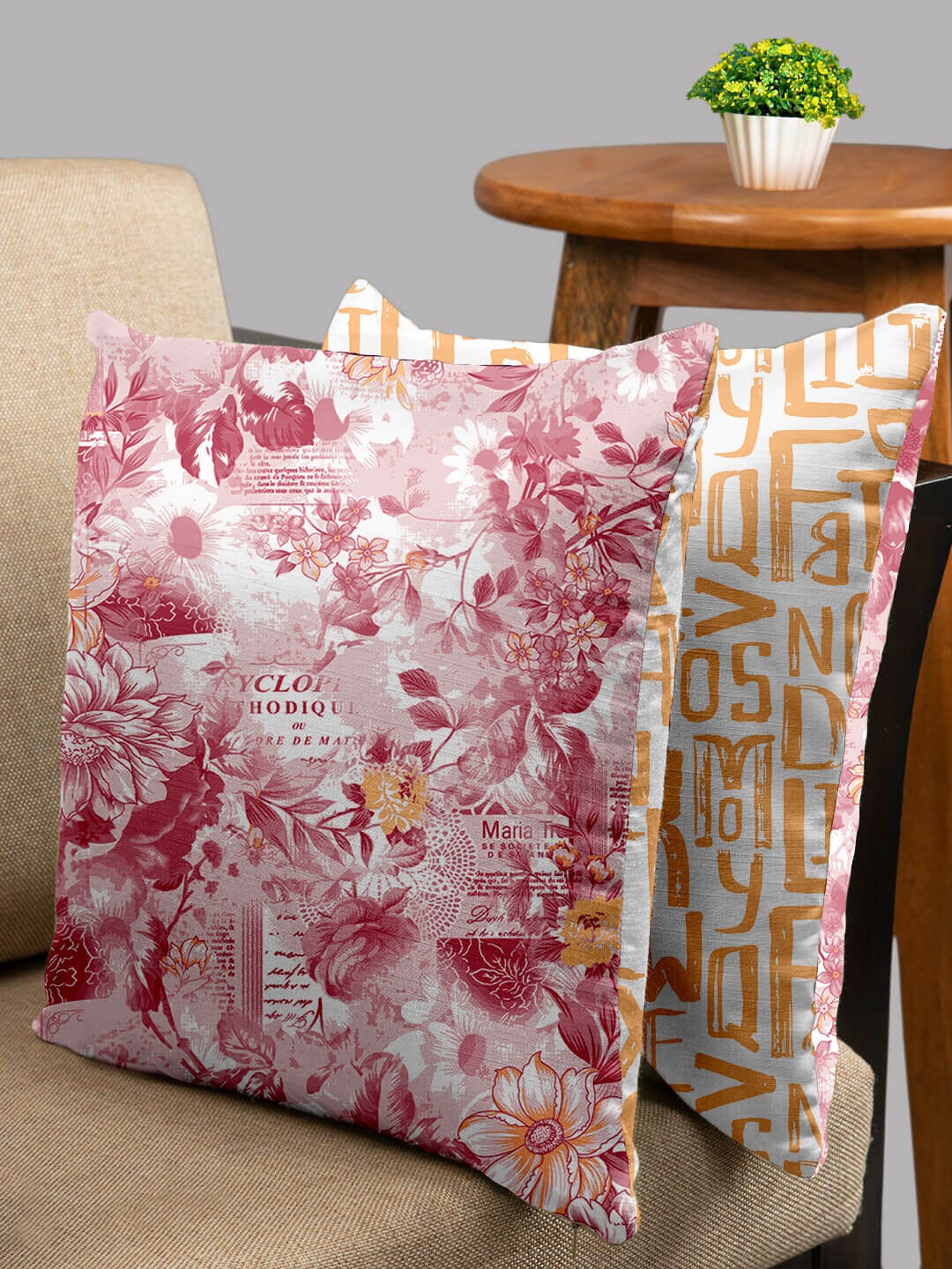 

HOUZZCODE Set of 2 Pink & Orange Abstract Square Cushion Covers